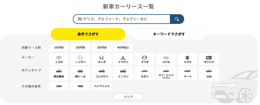 ピタクルの車種検索画面(公式サイトより引用)